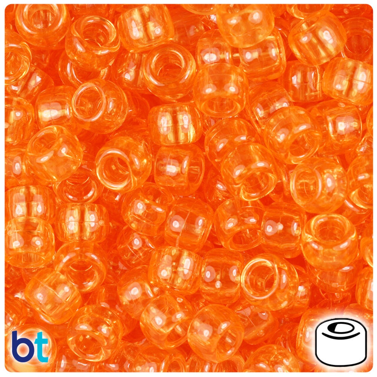 BeadTin Orange Transparent 9mm Barrel Plastic Pony Beads (500pcs)
